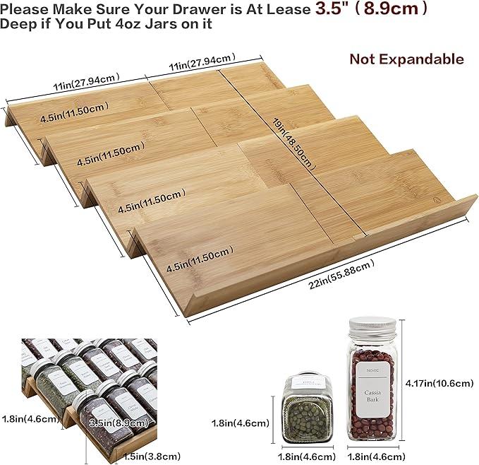 Bamboo Spice Rack Drawer Organizer - 8 Pieces Set- 11