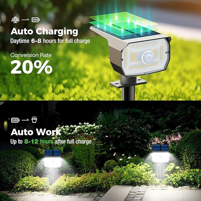 Solar Spot Lights Outdoor Motion Sensor with 3 Modes, [ 12 Pack/56 LED ] 2-in-1 Auto On/Off Solar Landscape Lighting for Outside Yard Wall Garden Path, Cool White