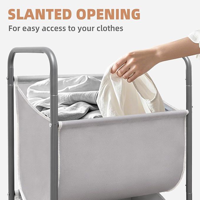 STORAGE MANIAC 80 Liters Vertical Rolling Laundry Hamper, 2 Section Laundry Sorter with Wheels and 2 Breaks, 2-tier Laundry Baskets for Small Space, Dorm, Laundry Room, Closet, Bathroom, Gray 2-tier