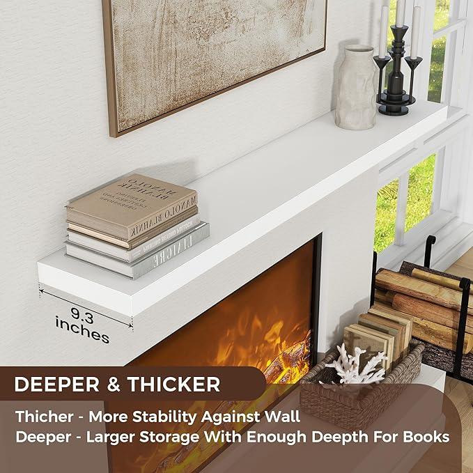 Floating Shelves for Wall, Large Wall Mounted Shelves with Invisible Brackets, Long Wood Floating Shelf for Living Room, Bedroom, Kitchen, (White, 55
