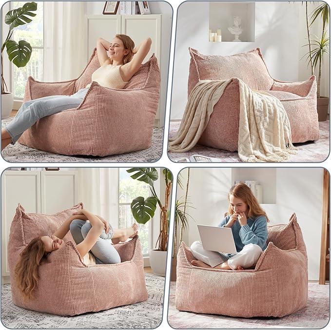 Giant Bean Bag Chair Sofa for Adults Teens, Comfy Corduroy Large Bean Bag Chairs with Armrests for Bedroom Living Room, Adult BeanBag Lazy Sofa Couch Chairs with Filler Included