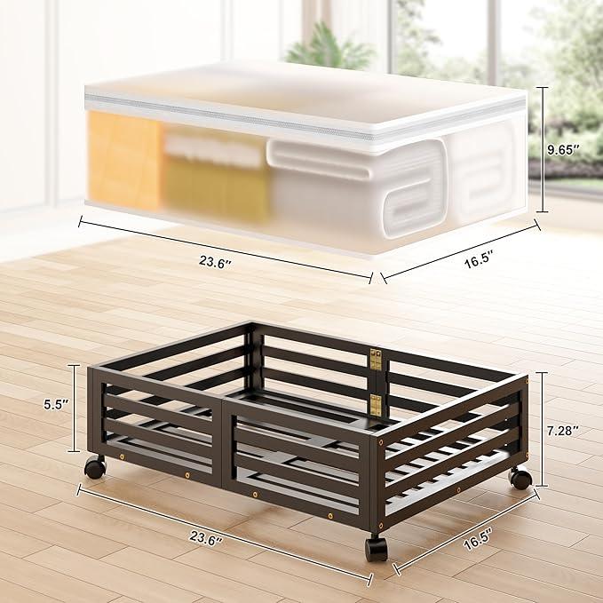Under Bed Storage with Wheels-Large Bamboo Underbed storage Containers with Large Dust Bag Stackable Under the Bed Shoe Storage Bins for Clothes Books Bedding (2 Packs Black, 23.62