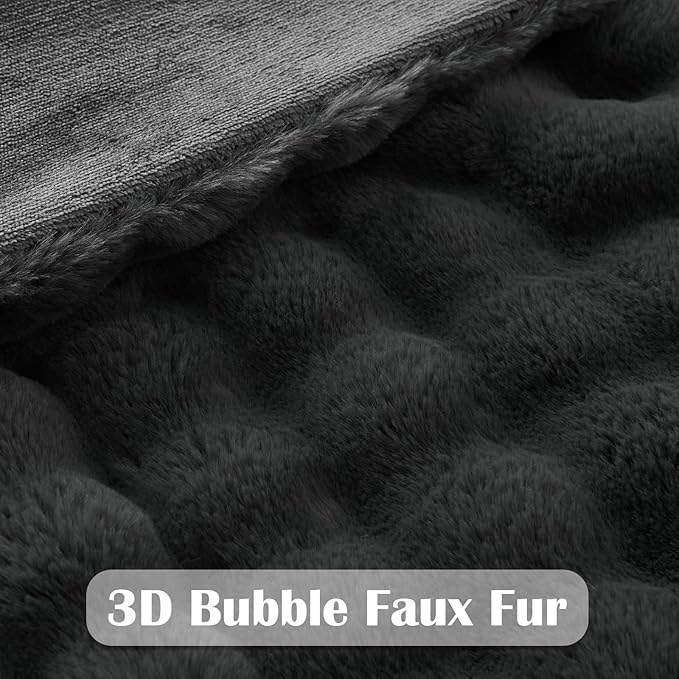 NEWCOSPLAY Faux Fur Twin Blanket Grey Bubble Blanket Thick Warm Soft for Couch Sofa Bed 550GSM (Grey, Twin(60
