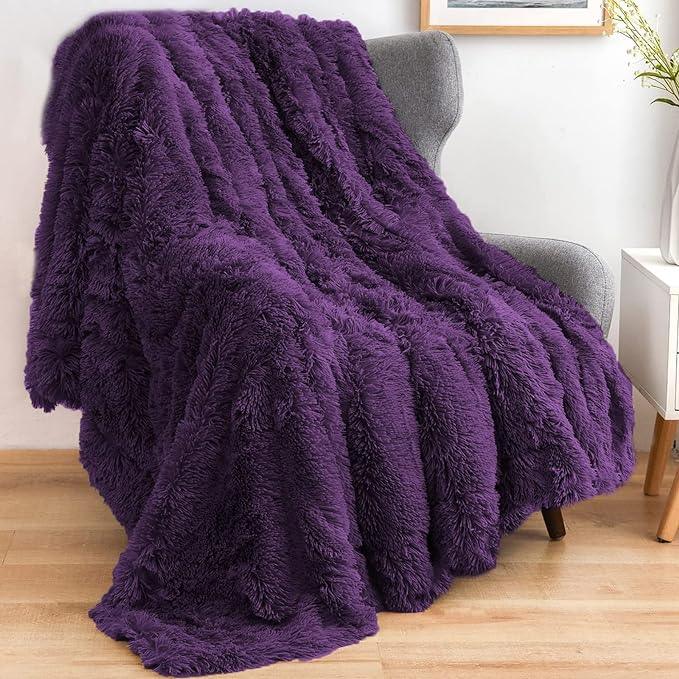 GONAAP Fuzzy Faux Fur Throw Blanket Twin Size Purple Super Soft Cozy Plush Fuzzy Shaggy Blanket for Couch Sofa Bed (Purple, Twin(60