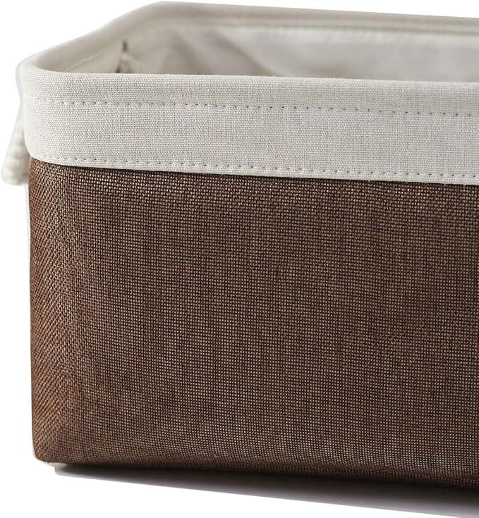Large Storage Baskets for Shelves, Fabric Baskets for Organizing, Collapsible Storage Bins for Closet, Nursery, Clothes, Home & Office [3-Pack, White&Brown]
