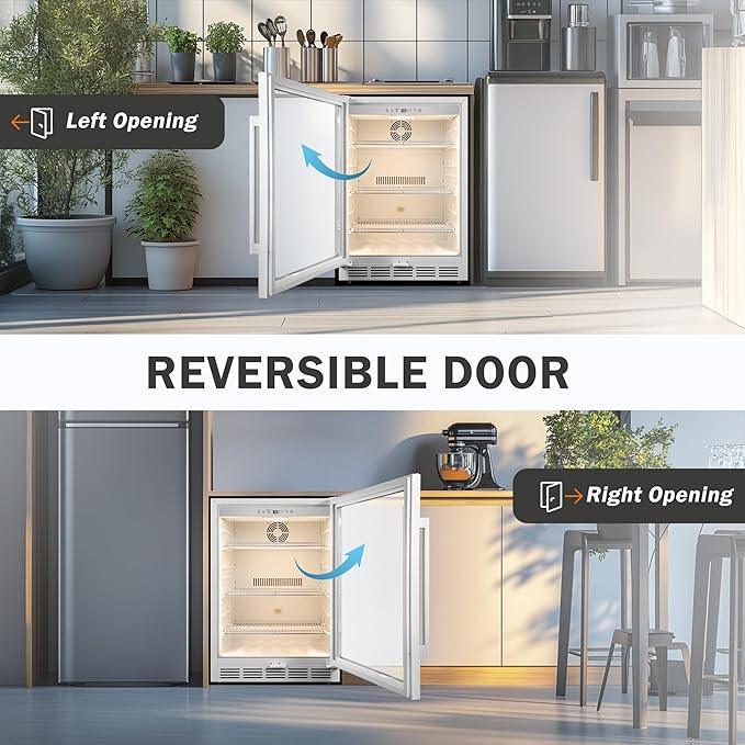 Beverage Refrigerator 24 Inch Drink Fridge, Beer Fridge, 150 Cans Beverage Cooler, Under Counter Refrigerator, Drink Cooler Undercounter Outdoor Refrigerators, Single Glass Door Bar Fridge