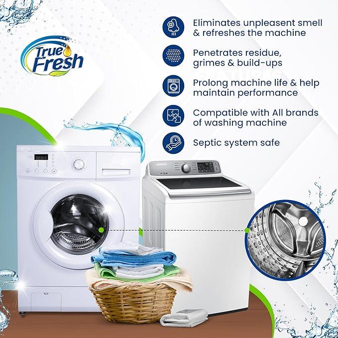 True Fresh Washing Machine Cleaner Tablets – 25-Pack Deep Cleaning for Front Loader, Top Load & HE Washers – Helps Remove Odor-Causing Residues, Pet Hair & Hard Water Buildup – Septic Safe