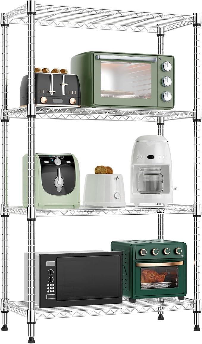 1000 lbs 4 Tier Shelf Metal Storage Shelves Wire Rack Closet Organizers for Garage Kitchen Bathroom Laundry Chrome 11.8