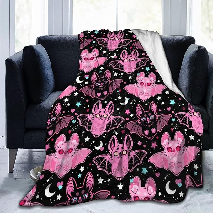 Pink Bat Throw Blanket Soft Fleece Blanket Men Women Gift for Kids Boys Girls for Party Couch Sofa Bed Deco Blankets 60