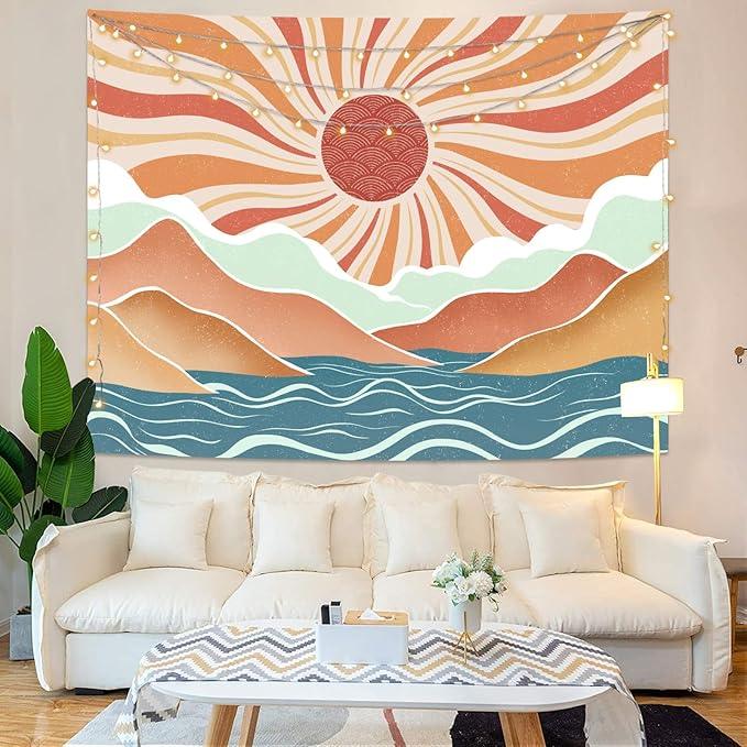 Lunerfex Boho Sun Tapestry Sunset Wall Tapestry, Mountain Tapestries for Bedroom 80s Tapestries Wall Hanging for Bedroom Living Room Decor Boho-2 60