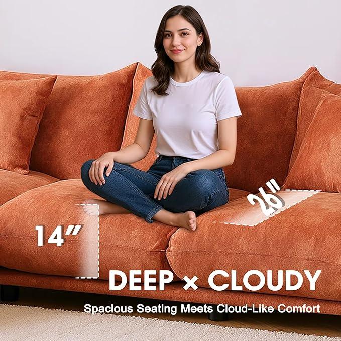 Modern Minimalist Chenille Modular Sectional Sofa, Oversized Couch and Loveseat Set with Thick Cushions, Upholstered Sofa for Small Spaces, Living Room, Bedroom, Office, Apartment(Orange,75