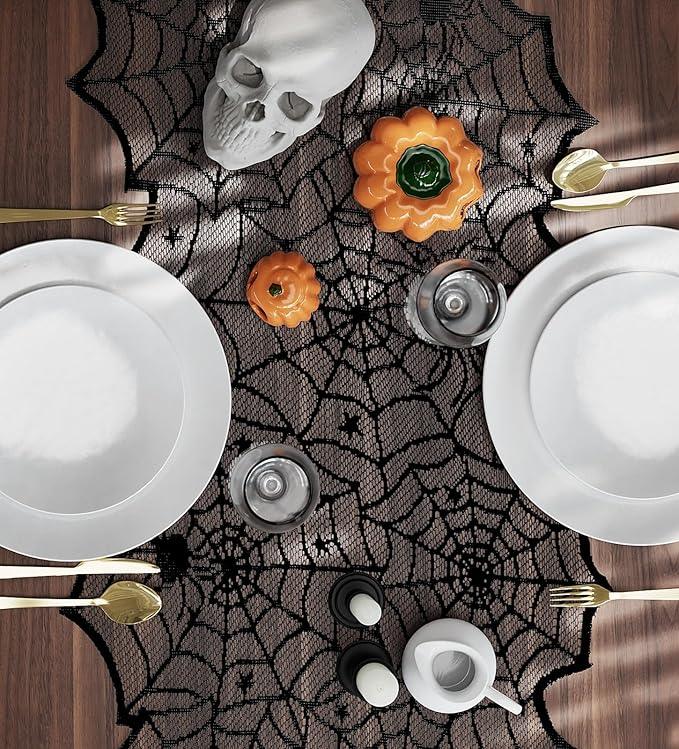 Halloween Table Runner,72 Inches Long Black Lace Spider Web Table Runners for Halloween Table Decoration/Party Dinner Table Decor,Kitchen,Mantel,Bedroom Decoration