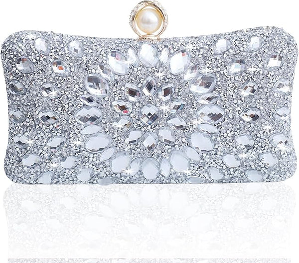 Sparkly Rhinestone Evening Clutch for Women - Luxury Handbag with Detachable Chain
