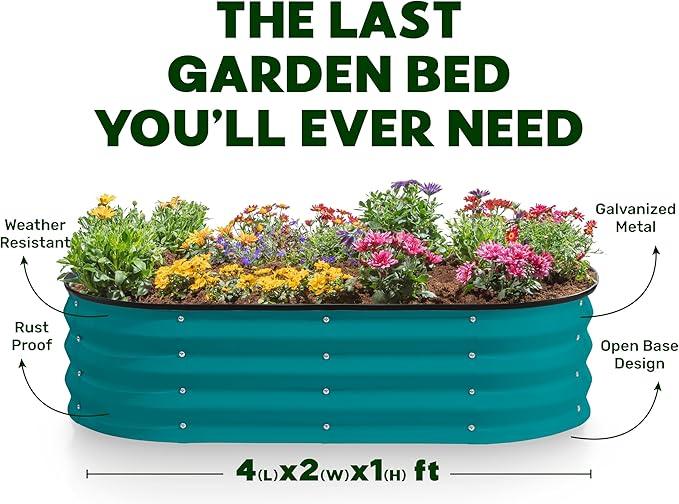 Galvanized Raised Garden Beds Outdoor // 4×2×1 ft Planter Raised Beds for Gardening, Vegetables, Flowers // Large Metal Garden Box (Turquoise)