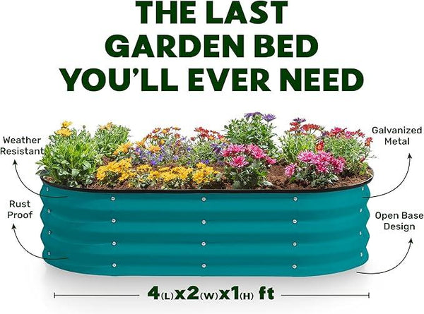 Galvanized Raised Garden Beds Outdoor // 4×2×1 ft (2-Pack) Planter Raised Beds for Gardening, Vegetables, Flowers (Turquoise) // Large Metal Garden Box