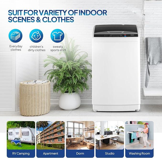 ROVSUN 25LBS Portable Washing Machine, Full-Automatic Electric Laundry Machine with Stainless Steel Drum, 110V Compact Washer, Washer and Spin Dryer Combo with Drain Pump for Apartment, Dorm, Home