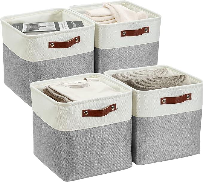DECOMOMO Storage Cubes, 11x11 Cube Storage Bins, Baskets for Shelves (Grey & White, Cube 11