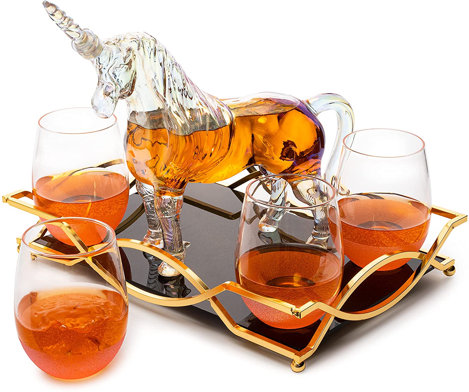 Iridescent Unicorn Wine Whiskey Decanter Set 750ml With 4 Pink Sparkle Glasses for Wine, Whiskey, Scotch, Tequila or Any Drink by The Wine Savant - Unicorn Gifts, Unicorn Lovers, 14