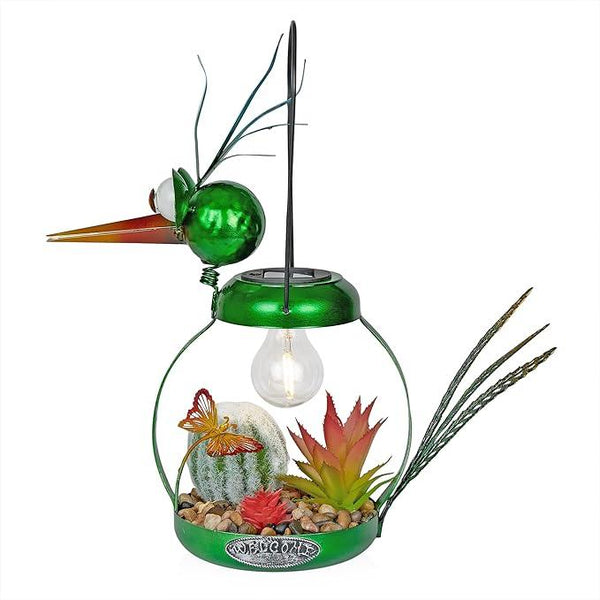 Alpine Corporation LYT292SLR-HH Solar-Powered Metal Heron w/Garden Enclosed LED Light Decor, Solar Patio Decor, 16''H, Green