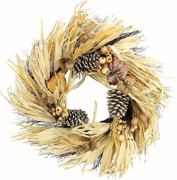 Admired By Nature Pumpkin Wheat Berry Corn Husk Wreath - 24