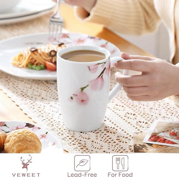 VEWEET Large Coffee Mugs Set of 6, 16 OZ Coffee Cups Set with Handle, Floral Mug Sets Ceramic Cup Set for Kitchen, Microwave& Dishwasher Safe, Series ANNIE