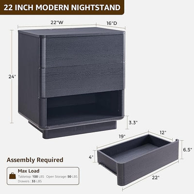 Nightstand Set of 2 with Charging Station, 22
