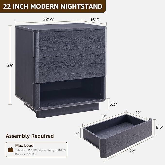 Nightstand with Charging Station, 22