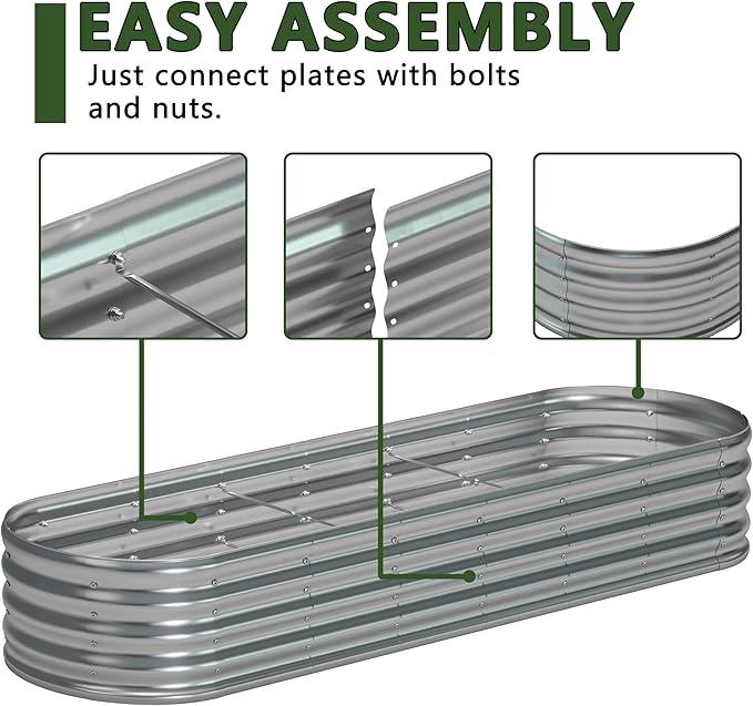 9x3x1.3 Oval Galvanized Raised Garden Bed,Outdoor Planter Box Metal Patio Kit Planting Bed for Vegetables Flowers and Succulents