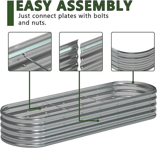 9x3x1.3 Oval Galvanized Raised Garden Bed,Outdoor Planter Box Metal Patio Kit Planting Bed for Vegetables Flowers and Succulents