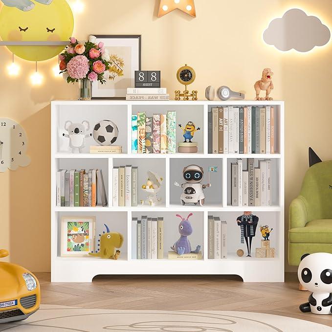 Book Shelf Set of 2, 10 Cubes Storage Organizer, 3-Tier Open Shelf Wooden Bookcase, Freestanding White Bookshelf Cube Shelf for Bedroom, Living Room, Home Office