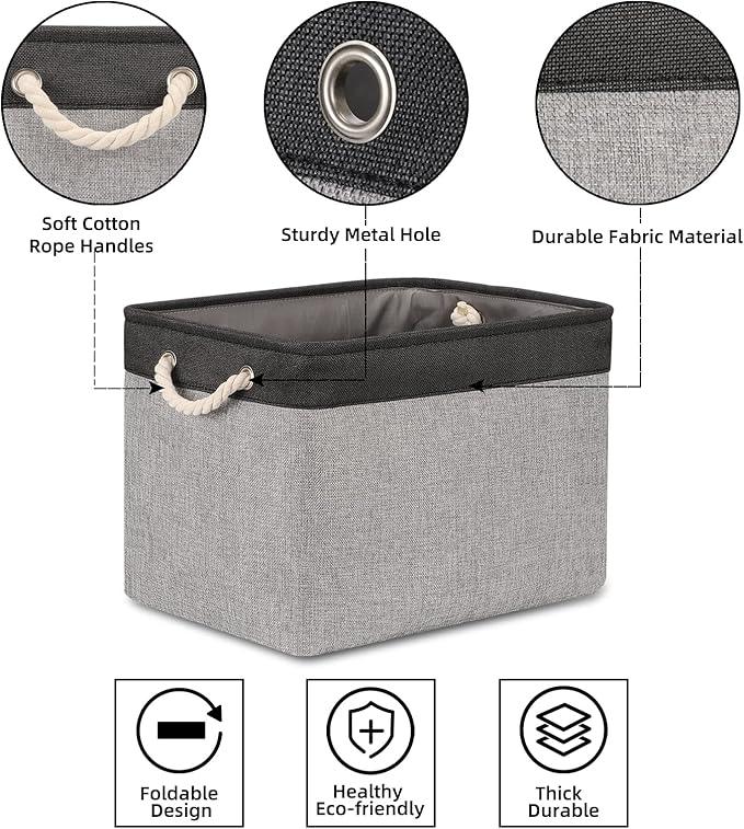 Bidtakay Fabric Storage Baskets with Handles [2-Pack] Large Canvas Organizer 16