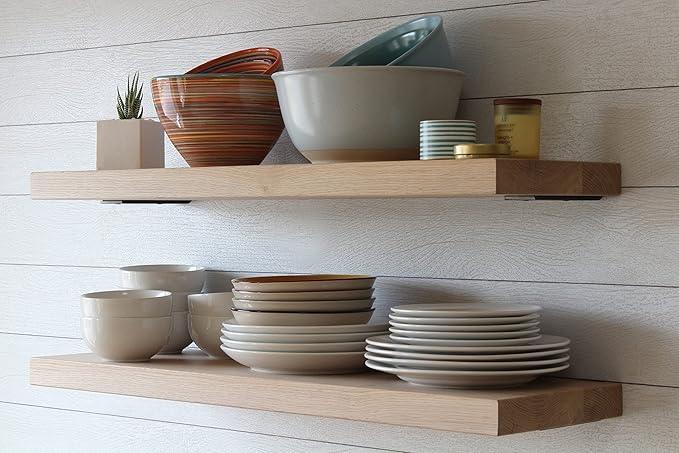 Urban Legacy Unfinished White Oak Deep Floating Shelves | Easy to Install Accent Modern Floating Shelves with Floating Shelf Brackets| Set of 2 (48