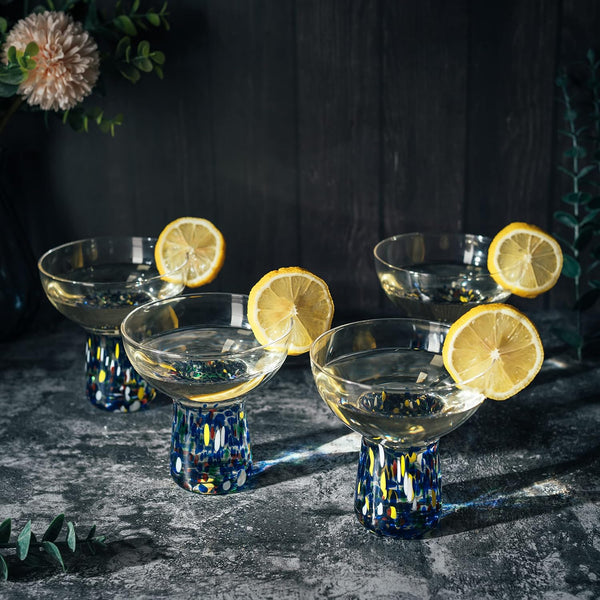 Stemless Margarita Glass – Set of 2-14OZ Luxury Hand Blown Confetti Margaritas, for Cocktails, Water, Wine, Dessert, Martini & Champagne Glasses Cinco de Mayo, Hand Blown Glass - Mexican Confetti