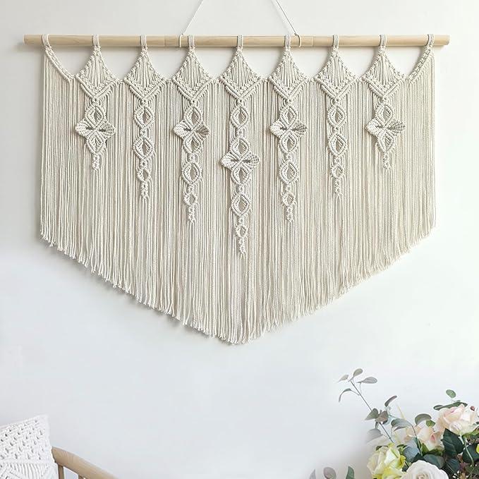 Achart Macrame Wall Hanging Large- Boho Wall Decor- large wall art- Wall Decor Living Room- Macrame Tapestry Boho Decor for Bedroom (Beige-Flower)