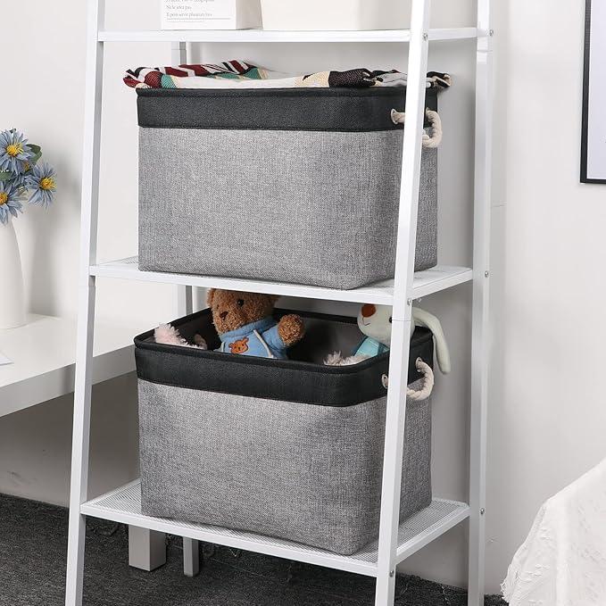 Bidtakay Fabric Storage Baskets with Handles [2-Pack] Large Canvas Organizer 16