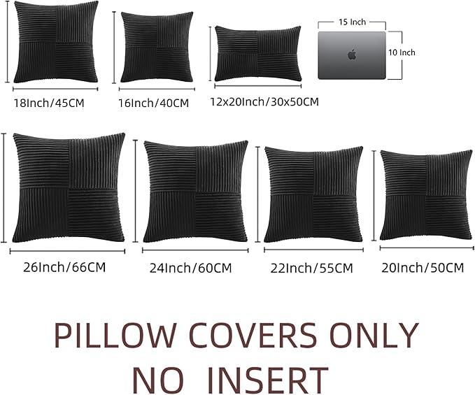 Fancy Homi 2 Packs Black Big Decorative Throw Pillow Covers 24x24 Inch for Couch Bed Sofa, Rustic Farmhouse Boho Home Decor, Soft Corss Corduroy Patchwork Accent Square Cushion Case 60x60 cm