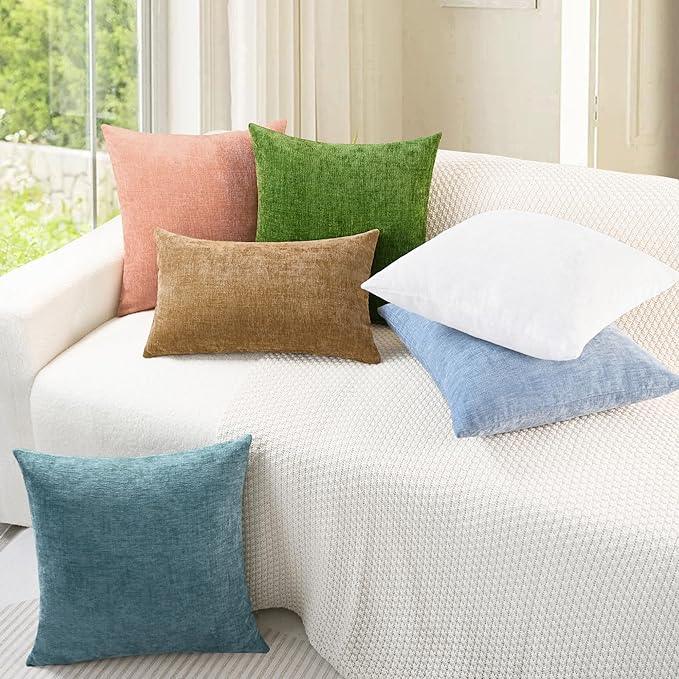 CaliTime Throw Pillow Covers Decorative 24 X 24 Inches Pack of 2 Cozy Chenille Cushion Cases for Couch Sofa Bed Living Room Home Smoke Blue