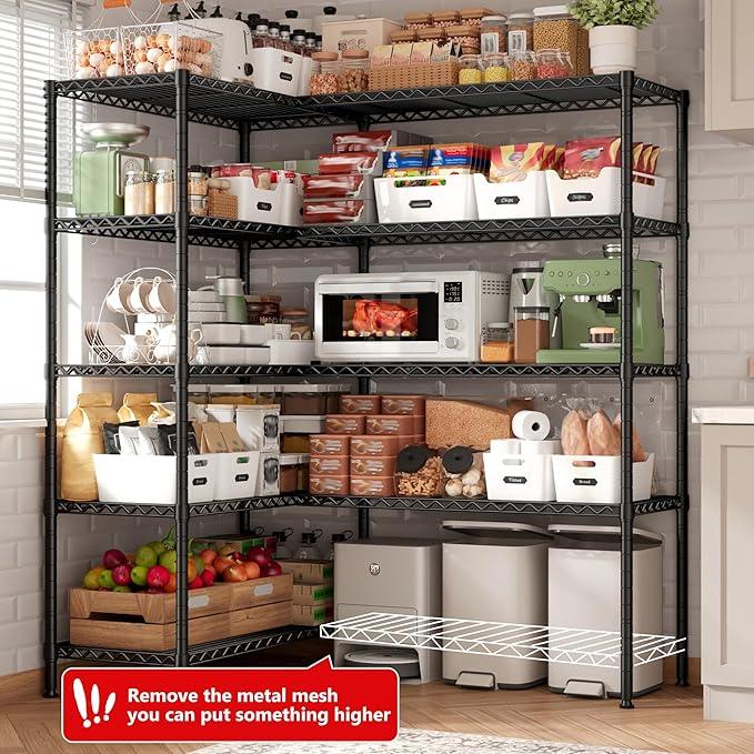 REIBII 5-Tier Heavy Duty Metal Wire Shelves, Industrial Style, 61.7