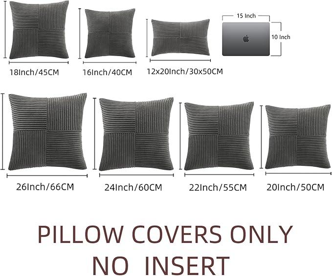 Fancy Homi 2 Packs Dark Gray Decorative Throw Pillow Covers 18x18 Inch for Living Room Couch Sofa, Rustic Farmhouse Boho Home Decor, Soft Corss Corduroy Patchwork Textured Square Cushion Case 45x45 cm