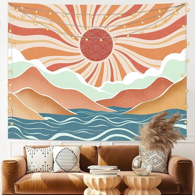 Lunerfex Boho Sun Tapestry Sunset Wall Tapestry, Mountain Tapestries for Bedroom 80s Tapestries Wall Hanging for Bedroom Living Room Decor Boho-2 70