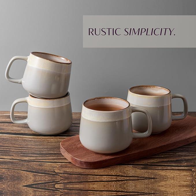 Ceramic Coffee Mugs Set of 4, 12 oz Stoneware Coffee Cups with Comfortable Handle for Latte, Tea, Cappuccino, Cocoa -Microwave and Dishwasher Safe - Modern Unique Aesthetic - Reactive Glaze