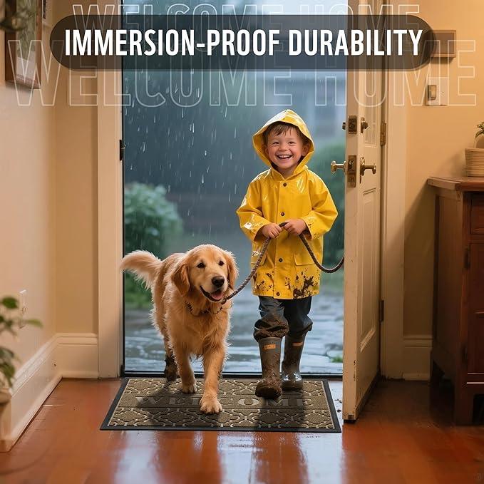 Yimobra Fall Welcome Mat Outdoor Indoor 29.5x17, All-Weather Waterproof Outdoor Mats for Front Door, Non-Slip Low Profile Porch Patio Doormat, Coffee