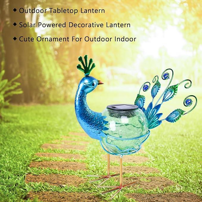 Solar Lantern Outdoor Decorative Waterproof LED Solar Lights Peacock Tabletop Lamp for Outdoor Patio Garden