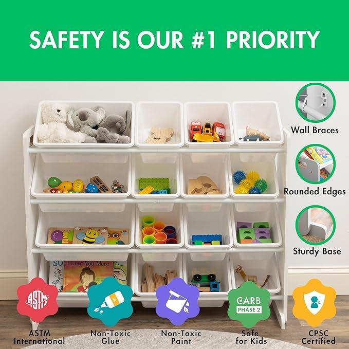 Humble Crew Supersized Toy Storage Organizer with 16 Removable Bins, White/White – Large Toy Storage for Toddlers Ideal for Kids' Rooms, Playrooms, and Nurseries - Modern Toy Bins for Kids
