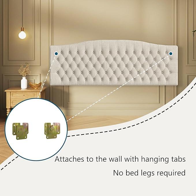 Linen Upholstered Headboard King/Cal King Size Latest Model Wall Mount, Bed Frame Mount, Featuring High-Density Sponge Padding, Luxury Texture Easy Assembly Comfort and Style-Ivory