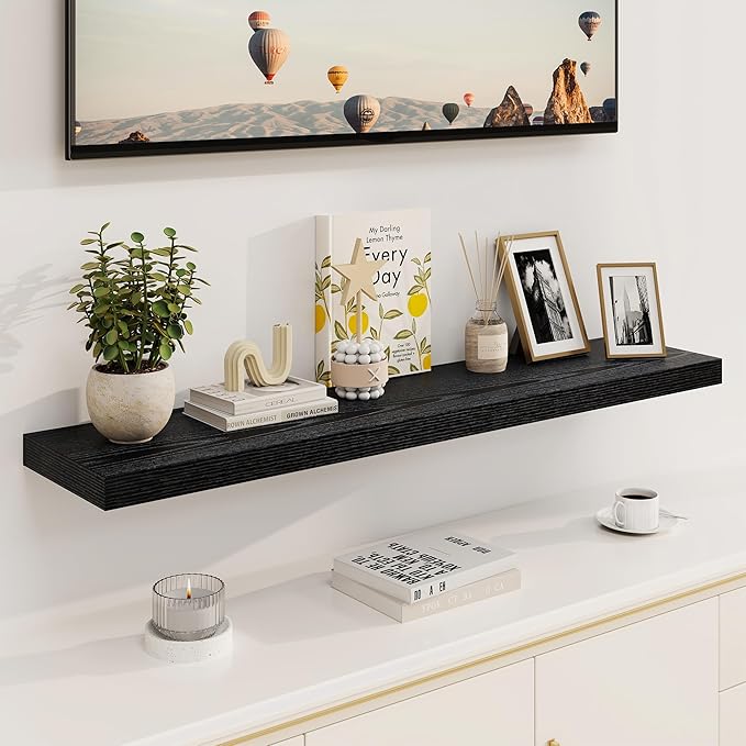 Black Floating Shelves 48 Inch Long, 8 Deep Floating Shelves for Wall, Rustic 48