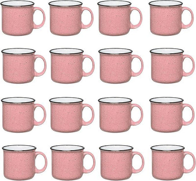 Set of 16 Ceramic Campfire Mugs – 15 Oz, Pink – Coffee & Tea Cups for Home, Work, Travel, Camping – Customizable, Great for DIY, Events, Companies