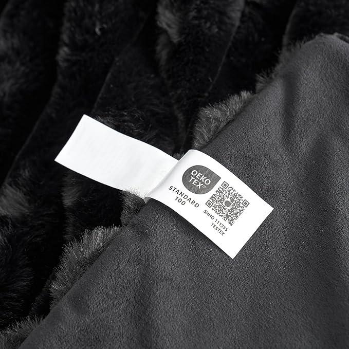 Cozy Bliss Faux Fur Throw Blanket for Couch, Cozy Warm Plush Striped Blanket for Sofa Bedroom Living Room,50 * 60 Inches Black