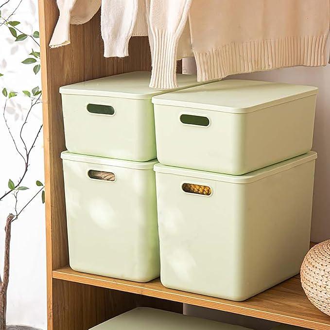 4 pack large plastic White storage bins Baskets, Toy Box Chest with Lids and Handle，Organizer Containers for Baby，Kids,snacks,Nursery，Shelves，Playroom, Bedroom，Office,Closet，home