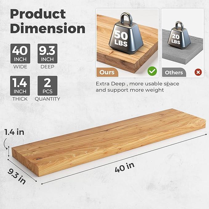 RICHFOCUS Elm Floating Shelves for Wall - 40